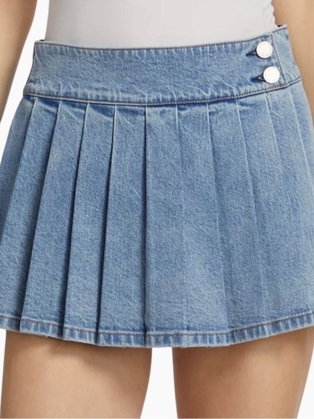 Alice + Olivia Noah Denim Pleated Mini Skirt Skort